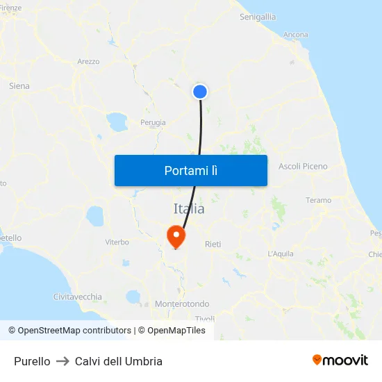 Purello to Calvi dell Umbria map
