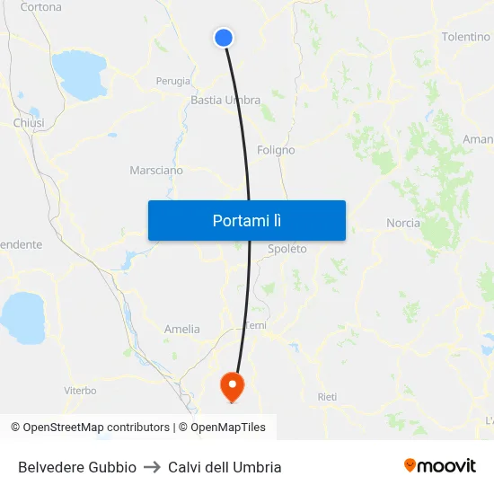 Belvedere Gubbio to Calvi dell Umbria map