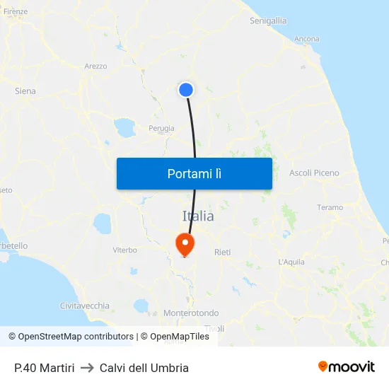 P.40 Martiri to Calvi dell Umbria map