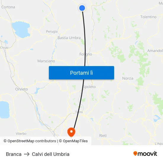 Branca to Calvi dell Umbria map