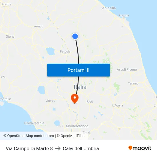 Via Campo Di Marte 8 to Calvi dell Umbria map