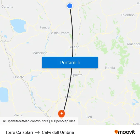 Torre Calzolari to Calvi dell Umbria map