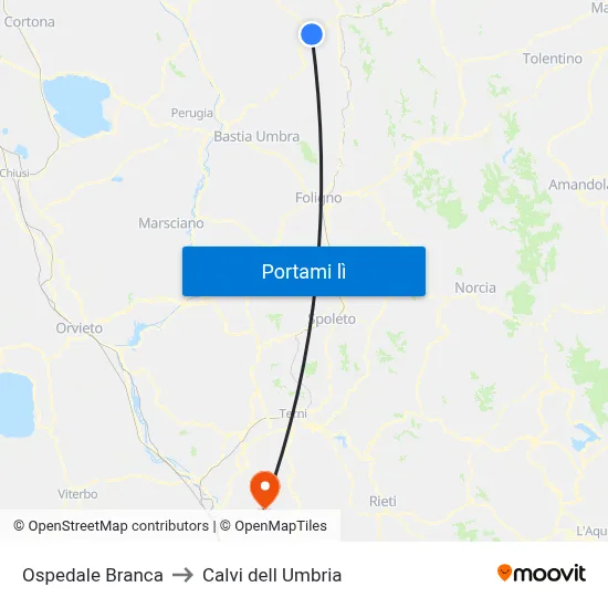 Ospedale Branca to Calvi dell Umbria map