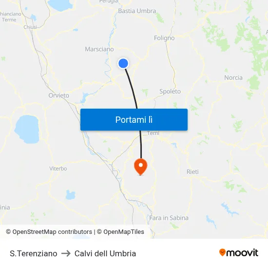 S.Terenziano to Calvi dell Umbria map