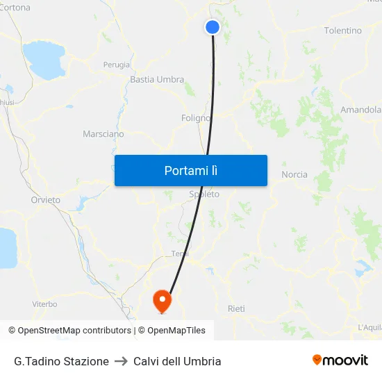 G.Tadino Stazione to Calvi dell Umbria map