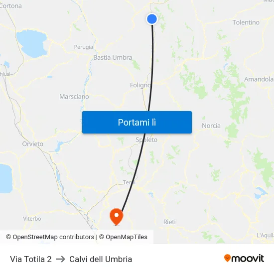 Via Totila 2 to Calvi dell Umbria map