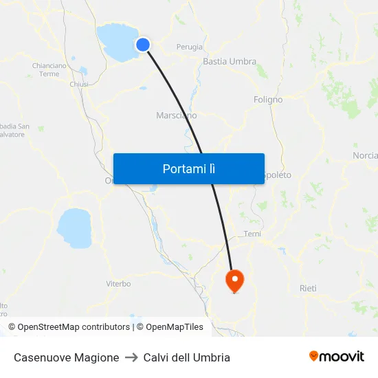 Casenuove Magione to Calvi dell Umbria map