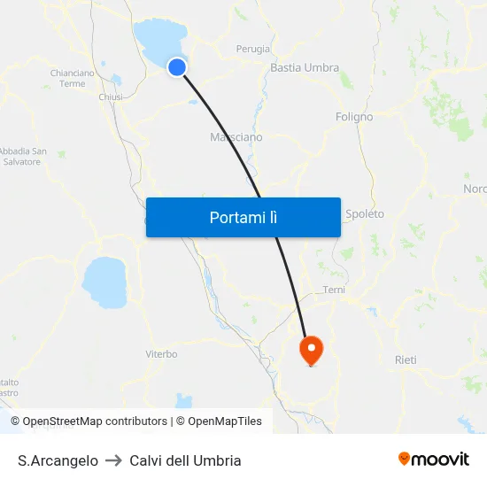 S.Arcangelo to Calvi dell Umbria map