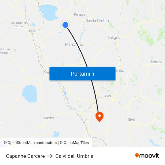 Capanne Carcere to Calvi dell Umbria map