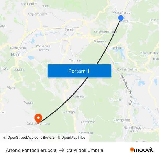 Arrone Fontechiaruccia to Calvi dell Umbria map