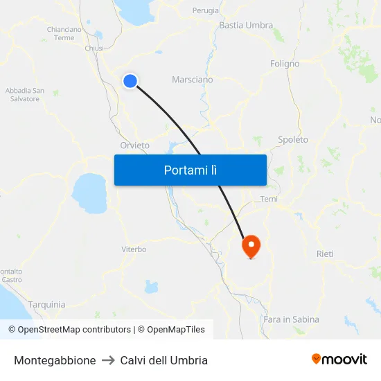 Montegabbione to Calvi dell Umbria map