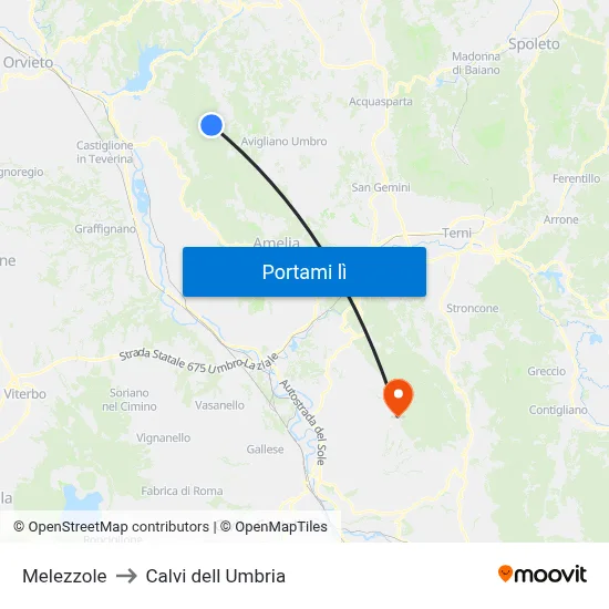 Melezzole to Calvi dell Umbria map