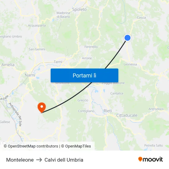 Monteleone to Calvi dell Umbria map