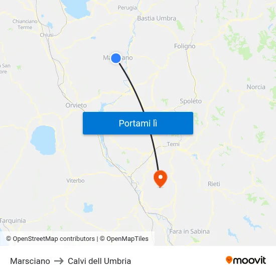 Marsciano to Calvi dell Umbria map