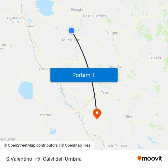 S.Valentino to Calvi dell Umbria map