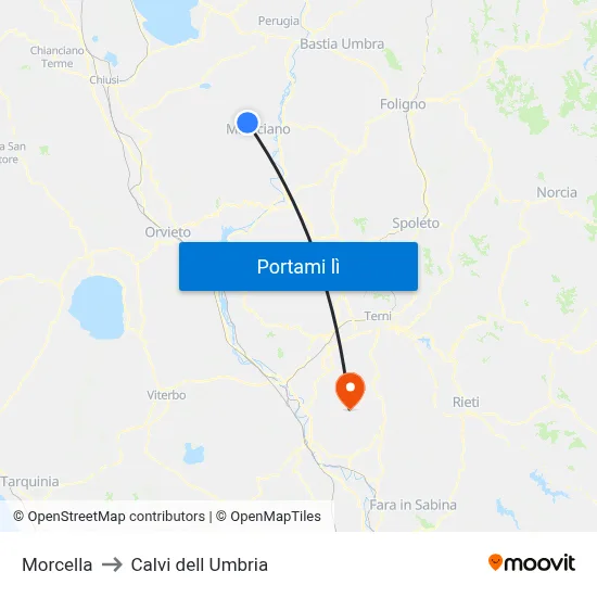 Morcella to Calvi dell Umbria map