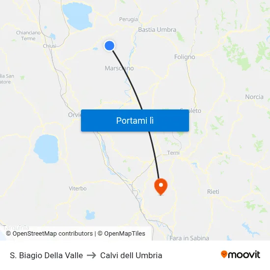 S. Biagio Della Valle to Calvi dell Umbria map