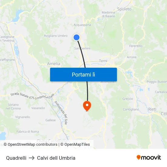 Quadrelli to Calvi dell Umbria map