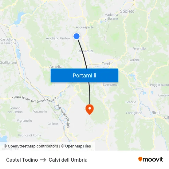 Castel Todino to Calvi dell Umbria map