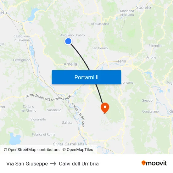 Via San Giuseppe to Calvi dell Umbria map