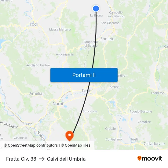 Fratta  Civ. 38 to Calvi dell Umbria map