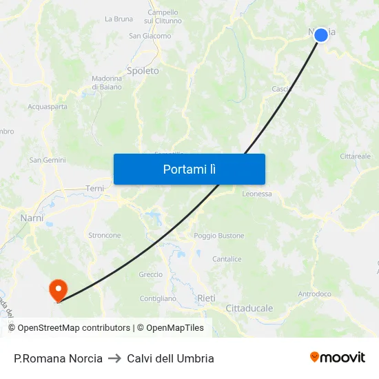 P.Romana Norcia to Calvi dell Umbria map