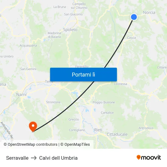 Serravalle to Calvi dell Umbria map