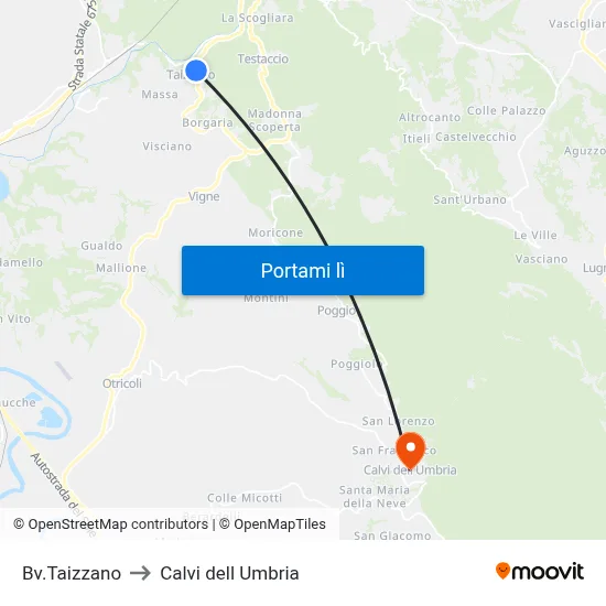 Bv.Taizzano to Calvi dell Umbria map