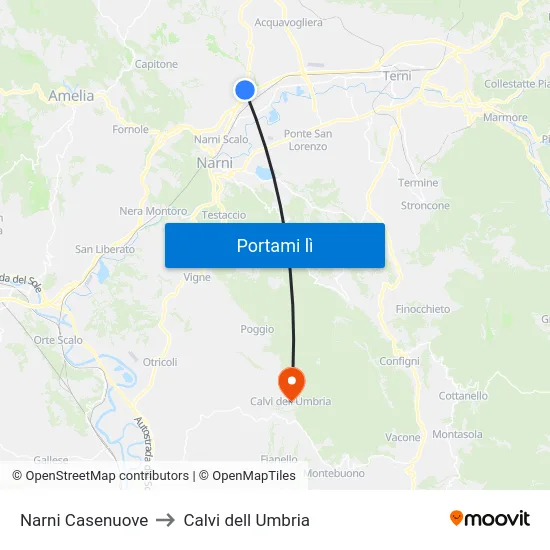 Narni Casenuove to Calvi dell Umbria map