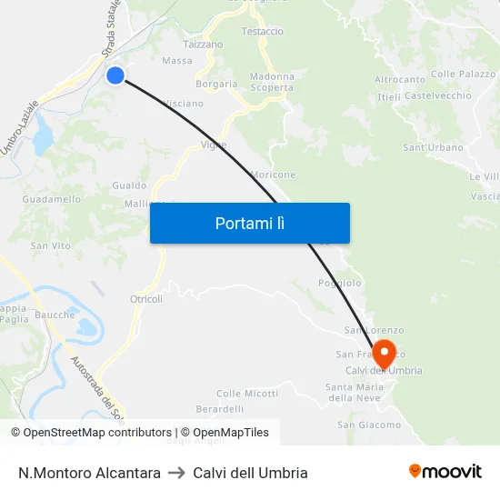 N.Montoro Alcantara to Calvi dell Umbria map