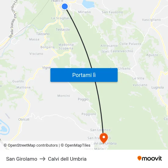 San Girolamo to Calvi dell Umbria map