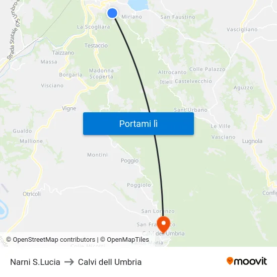 Narni S.Lucia to Calvi dell Umbria map