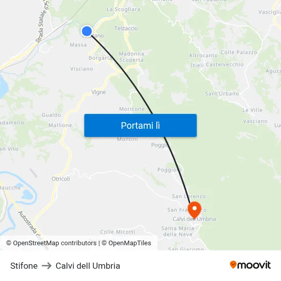 Stifone to Calvi dell Umbria map