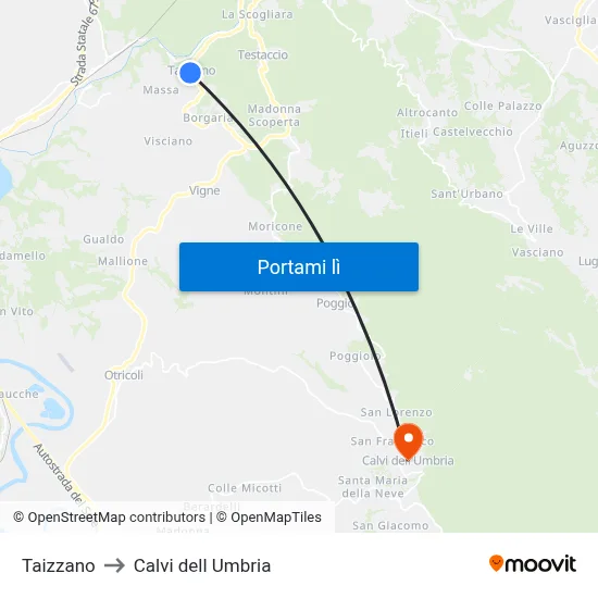 Taizzano to Calvi dell Umbria map