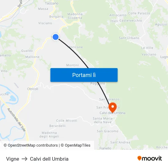 Vigne to Calvi dell Umbria map