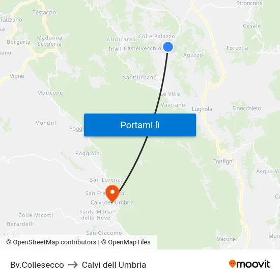 Bv.Collesecco to Calvi dell Umbria map