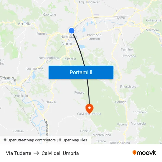 Via Tuderte to Calvi dell Umbria map