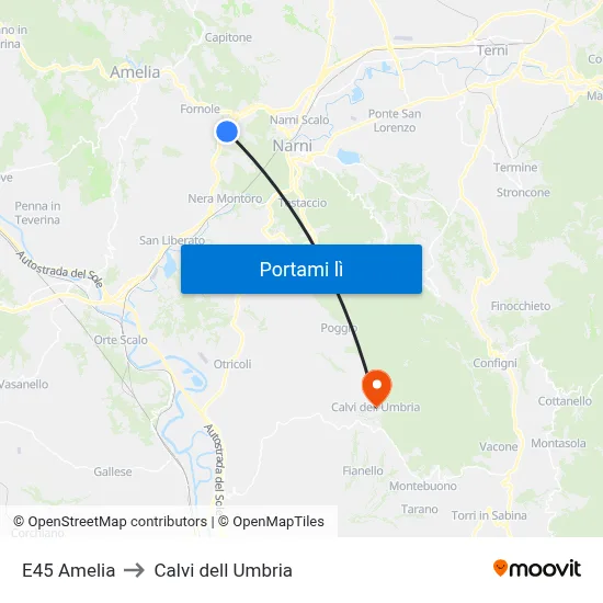 E45 Amelia to Calvi dell Umbria map