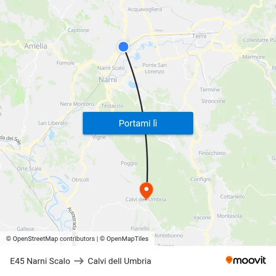 E45 Narni Scalo to Calvi dell Umbria map
