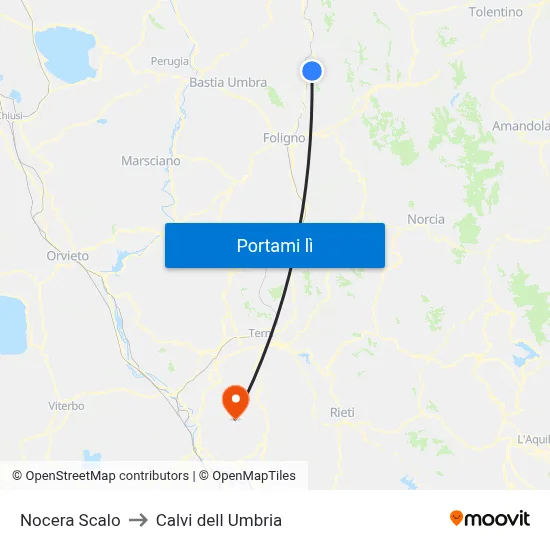 Nocera Scalo to Calvi dell Umbria map