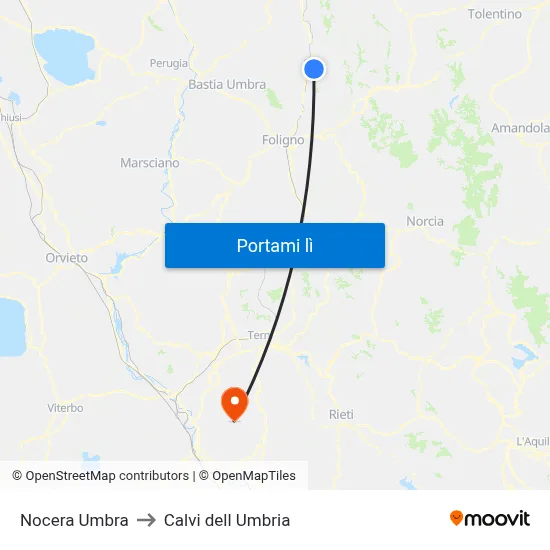Nocera Umbra to Calvi dell Umbria map