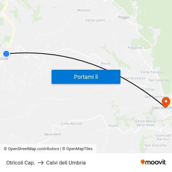 Otricoli Cap. to Calvi dell Umbria map
