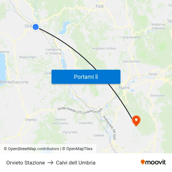 Orvieto Stazione to Calvi dell Umbria map