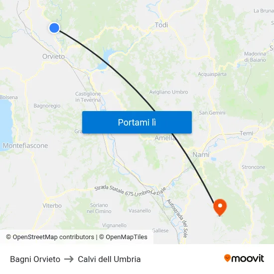 Bagni Orvieto to Calvi dell Umbria map