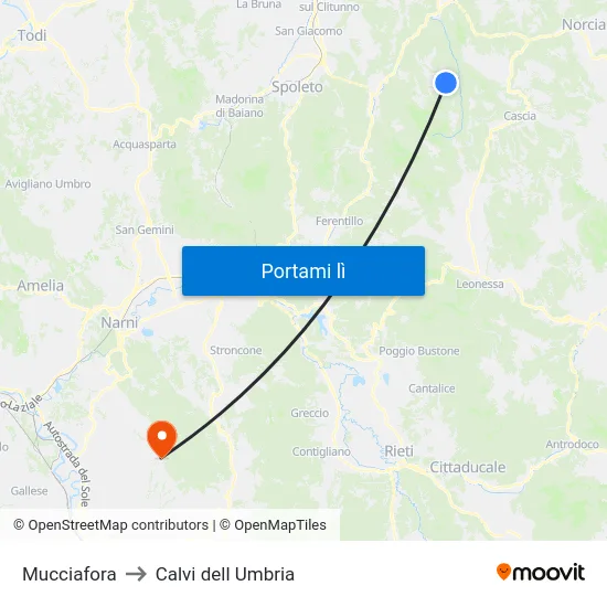 Mucciafora to Calvi dell Umbria map