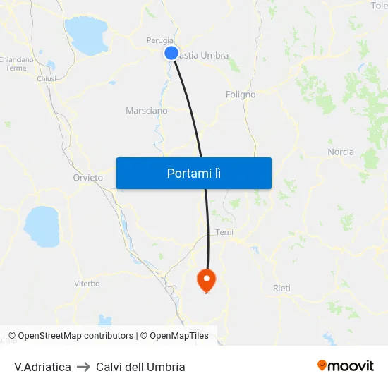 V.Adriatica to Calvi dell Umbria map