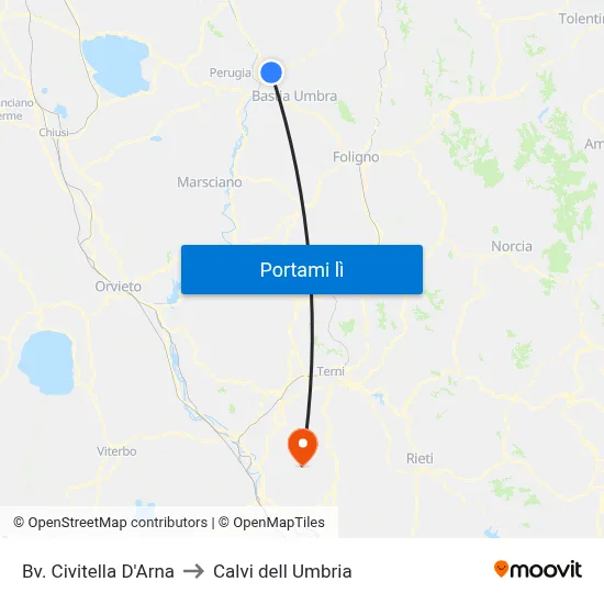 Bv. Civitella D'Arna to Calvi dell Umbria map