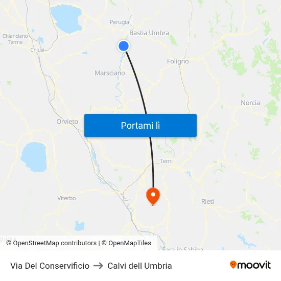 Via Del Conservificio to Calvi dell Umbria map