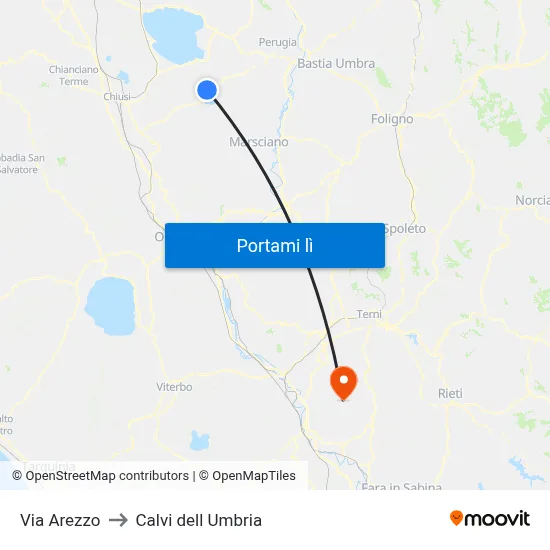 Via Arezzo to Calvi dell Umbria map