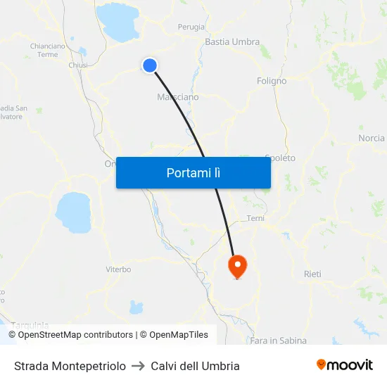 Strada Montepetriolo to Calvi dell Umbria map